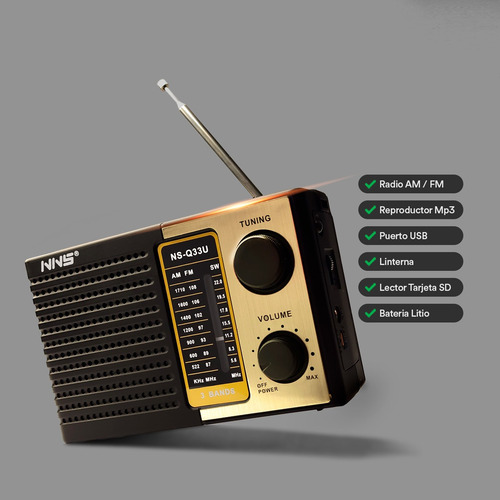 Radio Portatil Recargable Y Pilas Ns-q33u Am Y Fm/sd/usb