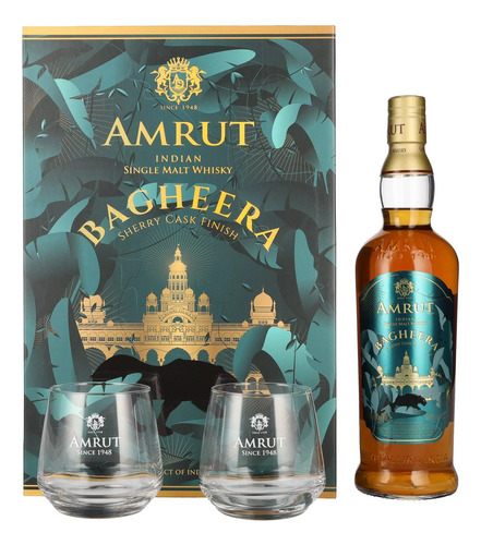 Whisky Amrut Bagheera Con 2 Vasos De Regalo De La Destilería