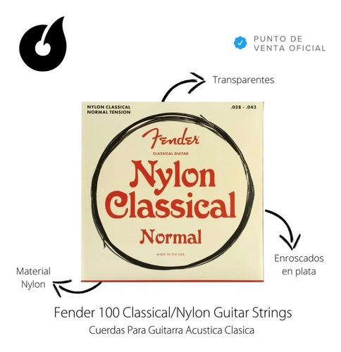 Imagen 3 de 9 de Cuerdas Para Guitarra Fender 100 Classical De Nylon 28-43