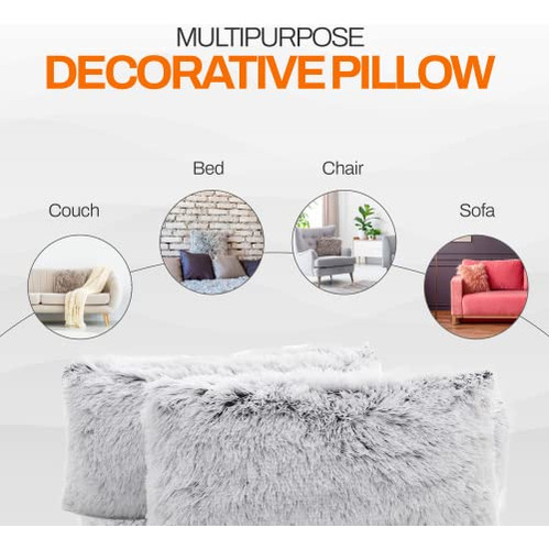 Almohadas Cheer Collection Shaggy De Piel Sintética Gris Deg