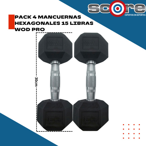 Pack 4 Mancuernas Hexagonales 15 Lbs Wod Pro Gym Pesas