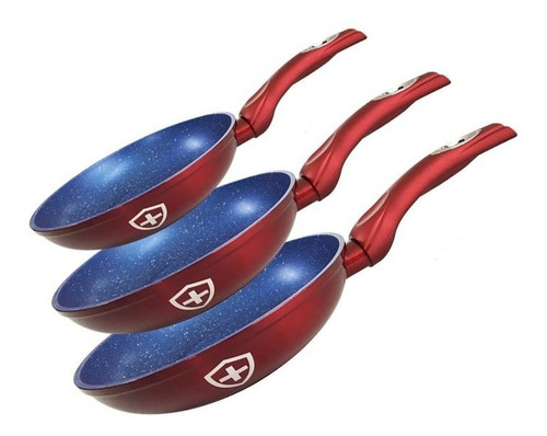 Set De 3 Sartenes Rojo Interior Azul Swiss Silver