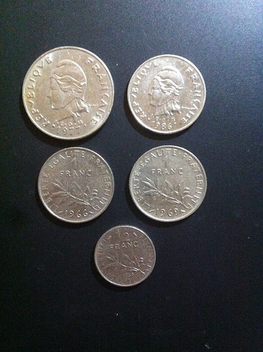 5 Monedas De Francia, Polinesia Francesa 2 Monedas Oferta¡¡