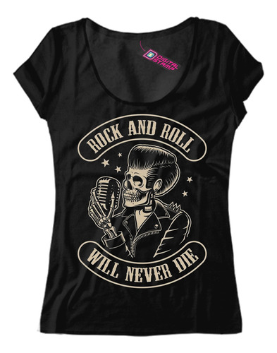 Remera Mujer Rock And Roll Will Never Die Nunca Morira Mb30