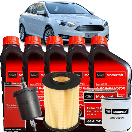 Kit Óleo Ford Motorcraft 5w20 100% Sintético + Filtros - Ford Novo Focus 2.0 Hatch Ou Sedan Direct Flex 2013 Em Diante