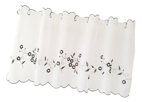 Media Cortina Bordada Con Ojales Cafe Valance Gris 60x140cm