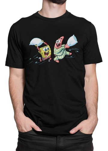 Camiseta Animada Guerra De Travesseiro Patrick E Bob Esponja