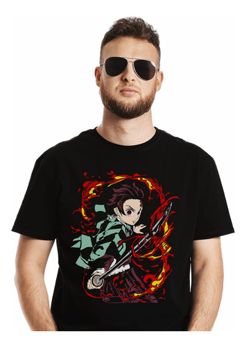 Polera Demon Slayer Tanjiro Kamado Fuego Kimetsu No Yaiba An