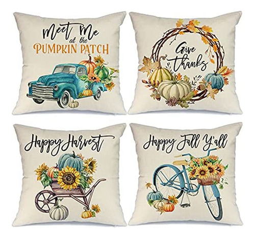 Fundas De Almohada Fall Decor, 18 X 18, Juego De 4 Para Deco