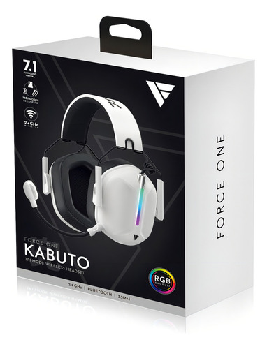 Fone De Ouvido Headset Gamer Force One Kabuto Rgb Sem Fio Branco