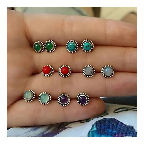6 Pares De Aretes Coloridos Para Mujer, Aretes Redondos De