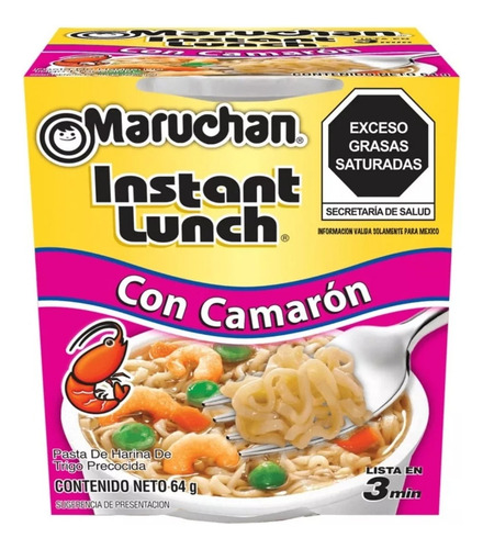 Sopa Maruchan Instant Lunch Con Camarón 22 Pzs De 64 G C/u