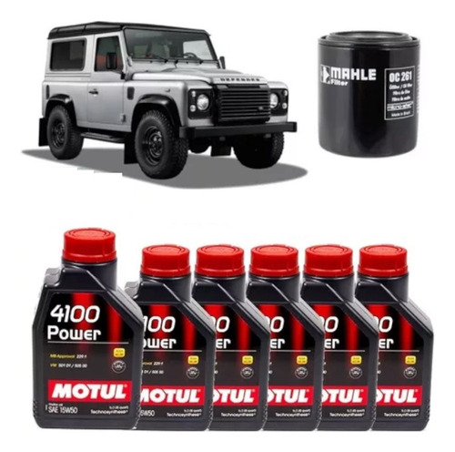 Kit Troca Óleo Motul 15w50 Land Rover Defender 90 2.5 Oc261