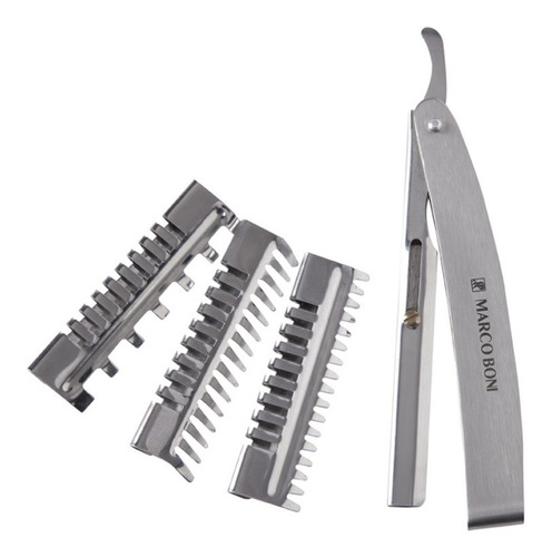 Kit Navalhete Com 3 Pentes Aço Inox + 5 Laminas Marco Boni