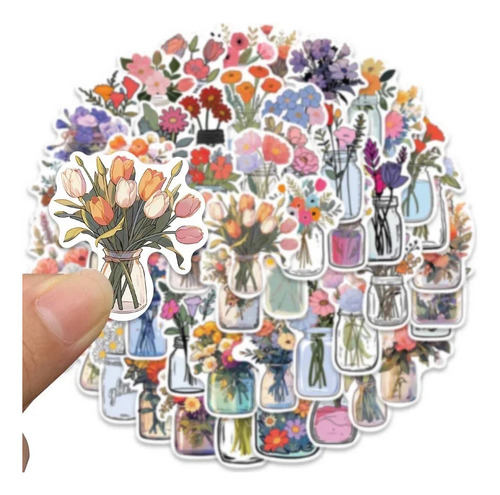 50 Stickers Flores Y Floreros / Scrapbook - Journling