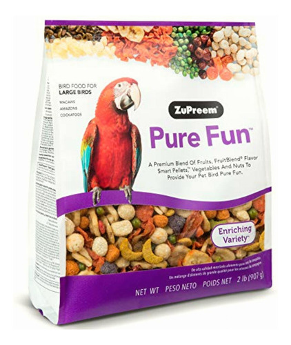 Zupreem Alimento Pure Fun Grandes Loros, 2 Lb Bag, Variado