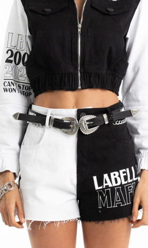 Cinturón Labellamafia Nirvana con dos hebillas para mujer, talla U, color negro
