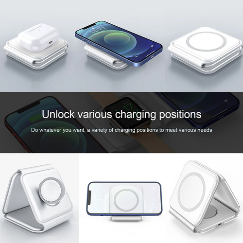 Cargador Inalambrico Rapido Magnetico 3 En 1 Telefono Reloj