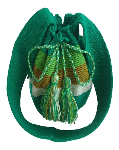 Mochila/bolso Artesanal Verde Oscuro Tira Wayuu Envio Gratis