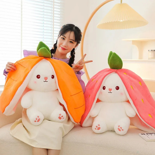 Peluche Conejo Frutal Zanahoria Fresa Orejas Reversible 65cm