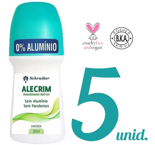 Desodorante Vegano Sem Alumínio Roll-on De Alecrim Kit C/ 5