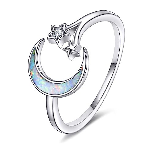 Ainfqy Anillo De Estrella De Luna Para Mujer De Plata De Ley