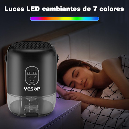 Deshumidificador Eléctrico 1000ML Silencioso Eficiente Portátil Led 7 Colores - Yesop