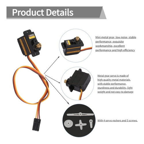 Mini Metal Gear Servo Analógico Para Es08ma Ii 0.42 Oz/4.0 L