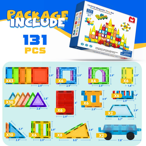 W Wise Block Magnetic Tiles, 131 Piezas De Bloques