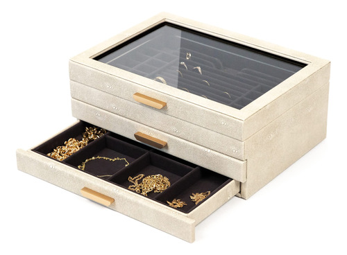 Organizador Joyas 3 Niveles, Cuero Vegano Shagreen 