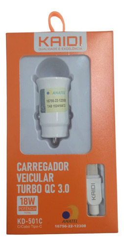 Ultra Carregador Veicular Tipo-c Kd-501c 18w