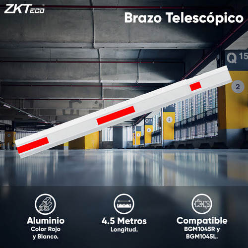 Zkteco Brazo De Aluminio Telescópico De 4.5 Metros Para Barrera Vehicular Modelo Bgm1000 Telescopic Boom(4.5m) / Compatible Con Bgm1045r/l