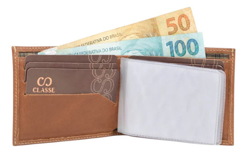 Carteira Masculina De Couro Slim Sem Fecho Classe Cor Java 092-0 Desenho Do Tecido Liso