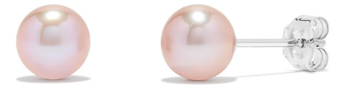 Aretes Redondos De Plata De Ley 925 Con Perlas Rosadas Culti