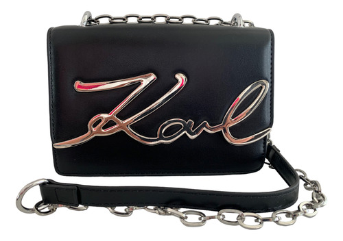 Bolsa Bandolera Karl Lagerfeld Signature Acabado de los herrajes Negro Color Negro Color de la correa de hombro Plata Diseño de la tela Liso