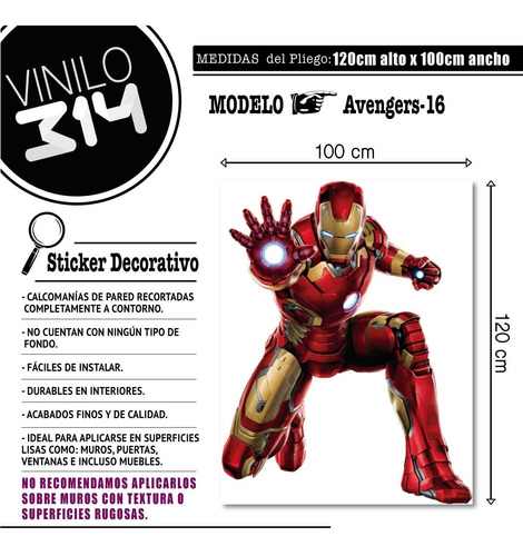 Avengers 16 Iron Man. Vinilo Decorativo Súper Héroes Ultron | Meses sin  intereses