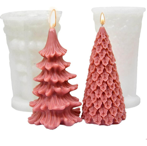Molde De Árbol De Navidad Con Vela De Silicona De 2 Piezas