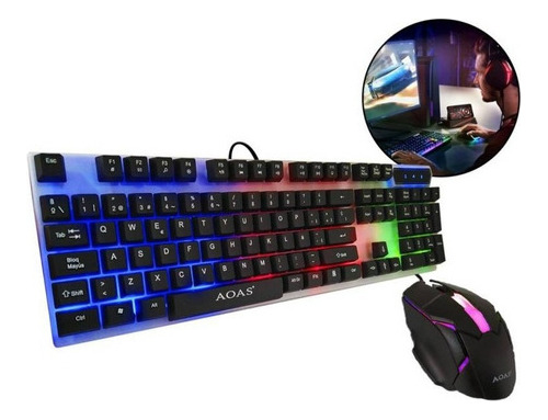 Pack Teclado Mouse Kit Gamer Led Rgb Retroiluminado Mecánico