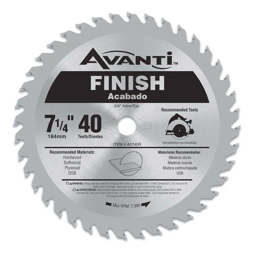 Disco Avanti Para Sierra Circular 7-1/4 40 Dientes
