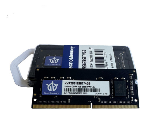 Memoria Ram Tecnomemory Sodimm Ddr4 4gb 2666mhz Kvr26s19s8t