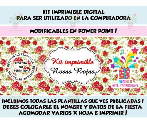 Kit Imprimible Rosas Rojas Flores 15 Años Multievento Candy