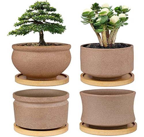 Muzhi Maceta Rustica De Ceramica Para Bonsai Con Bandeja D