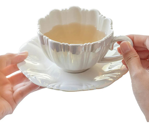 Juego Tazas Café Porcelana Con Forma Flor Y