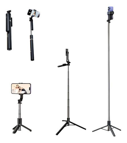 Tripé / Bastão Para Celular Portátil Até 1,70 M Com Controle Preto