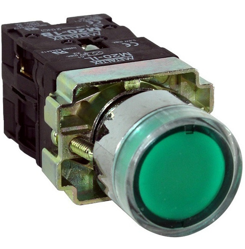 Pulsador Iluminado 22mm Metálico - Verde 24v - 1na+1nc