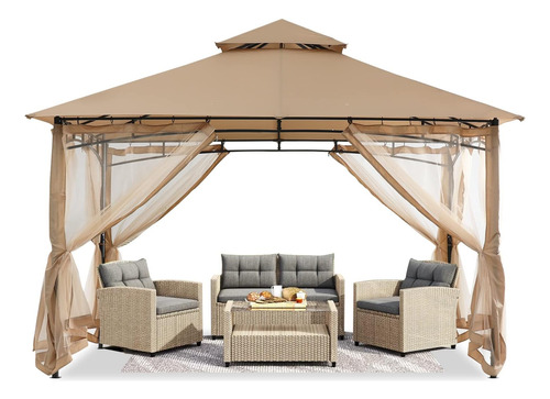 Gazebo De Patio Resistente De 10 Pies X 12 Pies Mosquit...