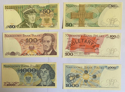 Billetes 3 Polonia 1988 50, 100 Y 1000, Bl215