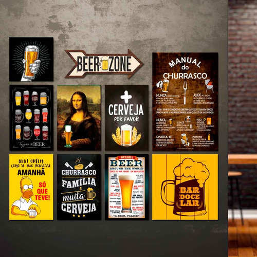 Kit 10 Placas Decorativas Bebidas Cervejas Frases Churrasco