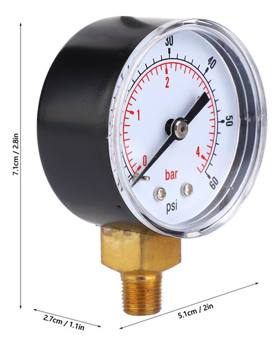 Manómetro De Presión De 0-60 Psi, 0-4 Bar, Esfera De 50 Mm,