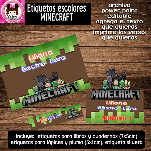 Etiquetas Escolares Minecraft Editable Imprimible 